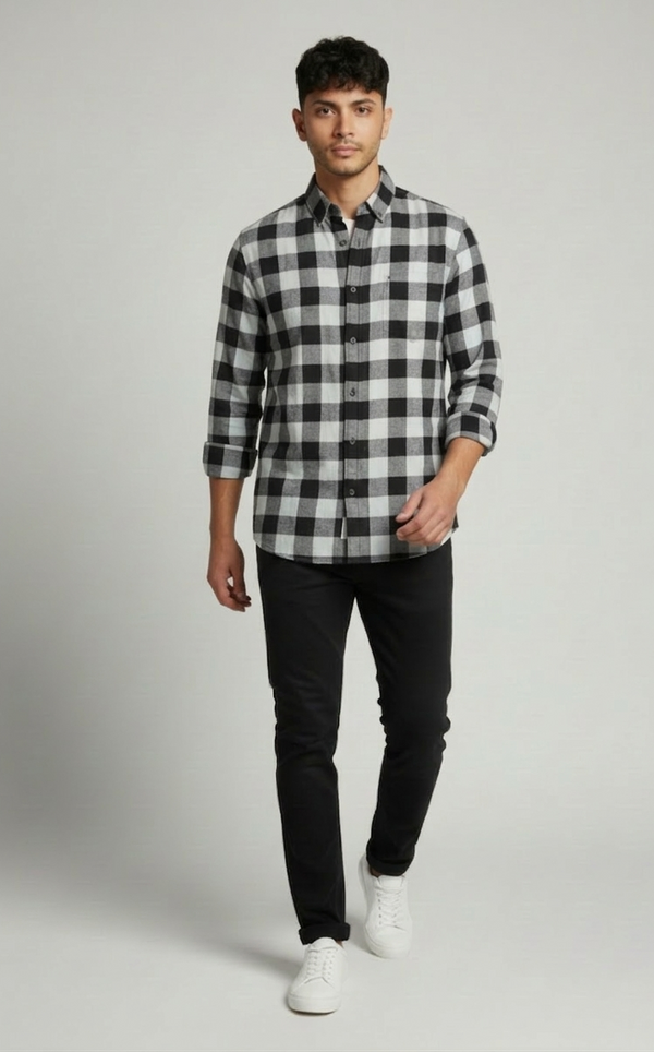 Monochrome Check Smart Casual Shirt – Black & White