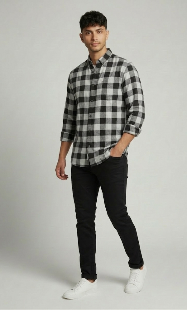Monochrome Check Smart Casual Shirt – Black & White