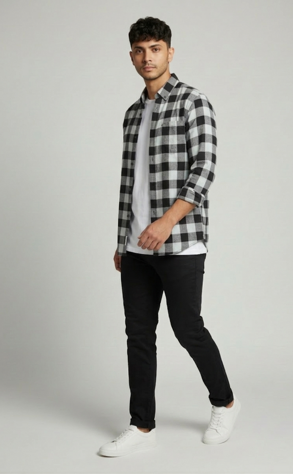 Monochrome Check Smart Casual Shirt – Black & White