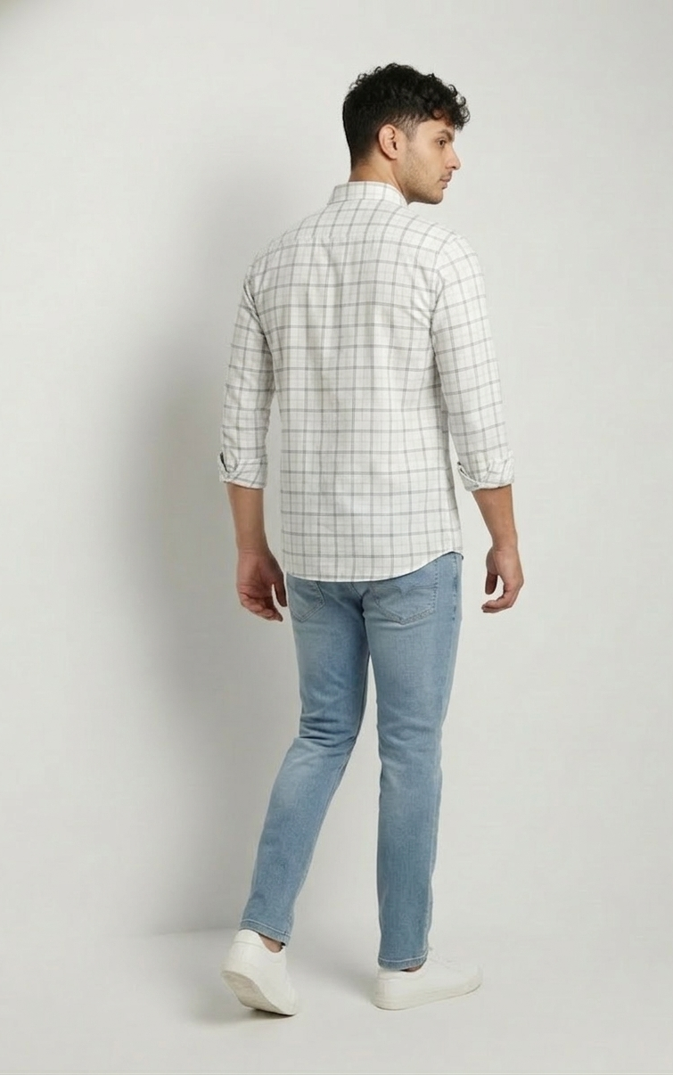Men’s Off White & Grey Check Shirt – Classic Casual Wear