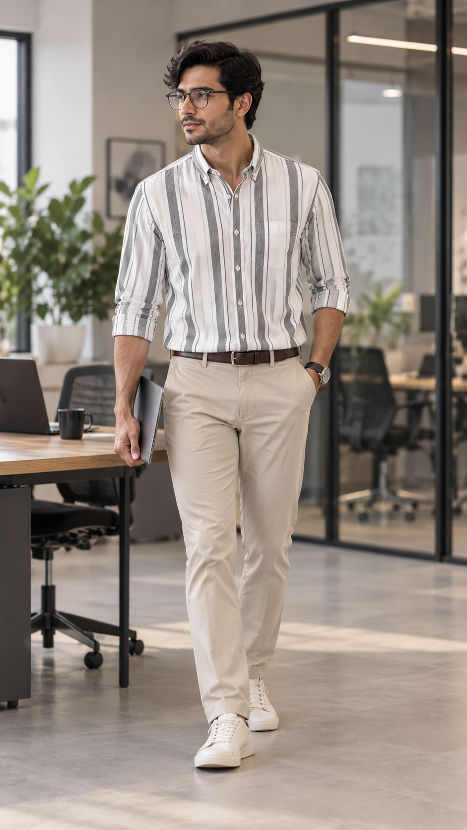 Men’s White & Grey Striped 100% Cotton Shirt | Regular Fit