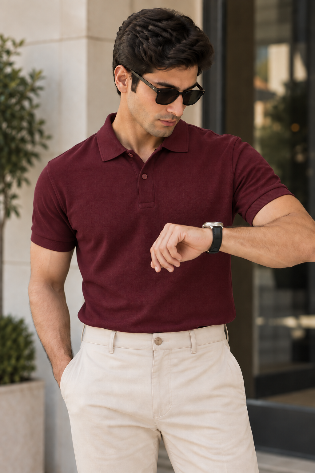 Men’s Wine Cotton Matty Lycra Polo T-Shirt