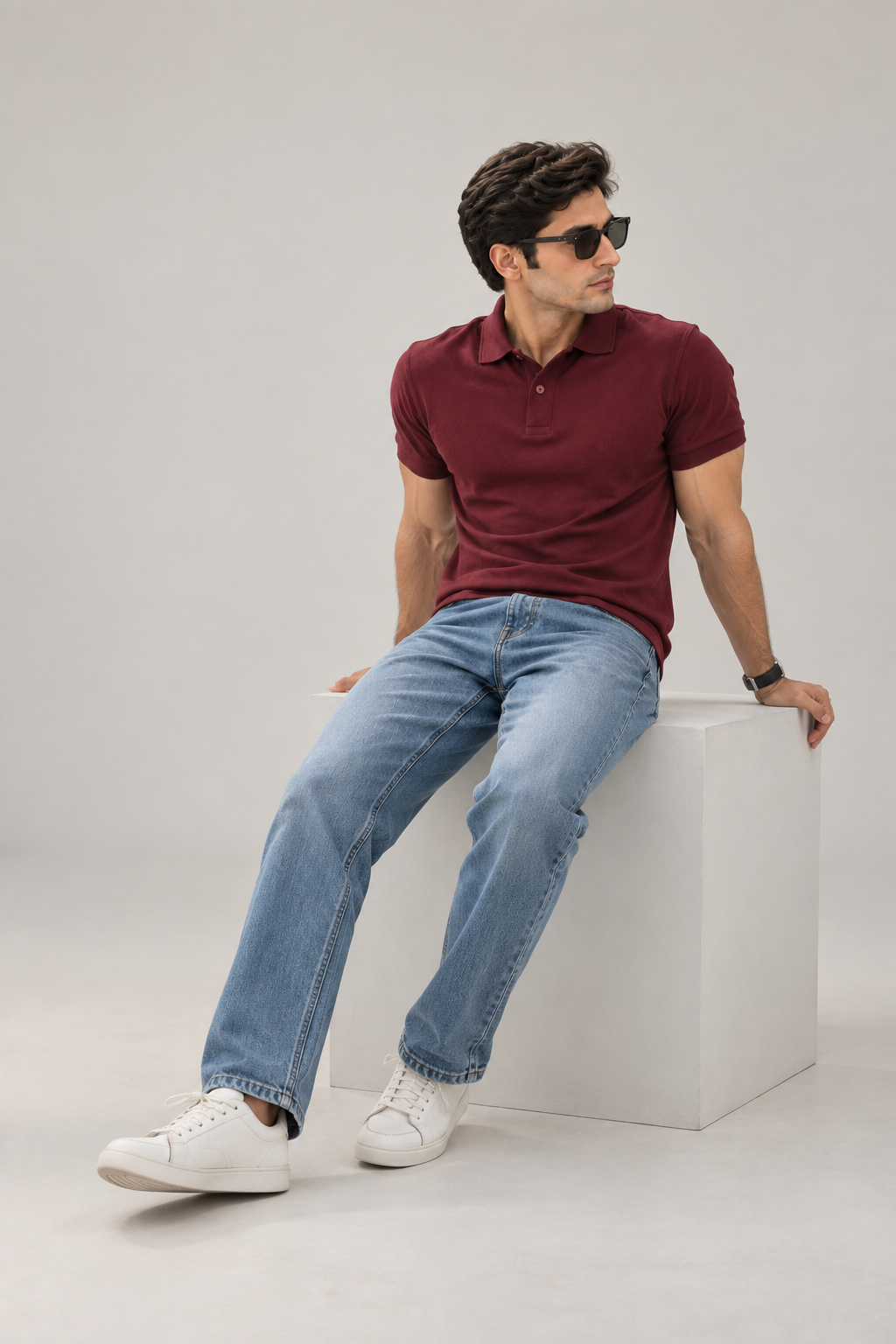 Men’s Wine Cotton Matty Lycra Polo T-Shirt