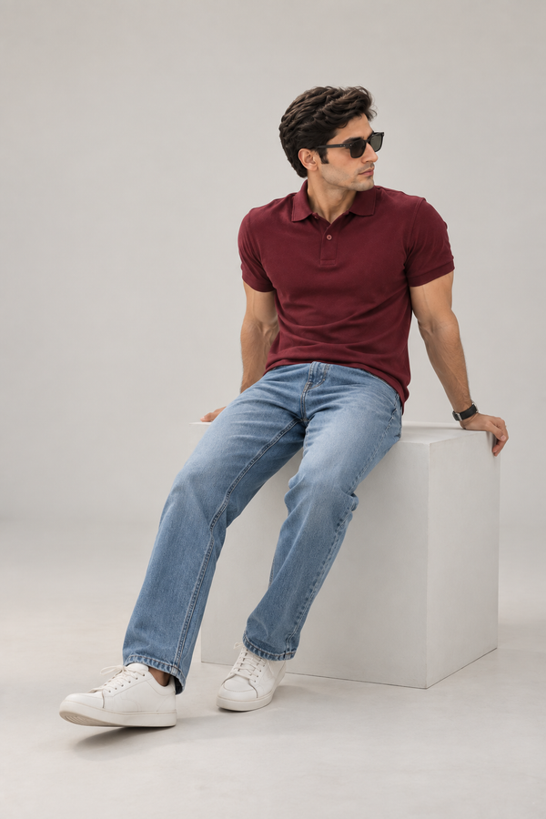 Men’s Wine Cotton Matty Lycra Polo T-Shirt