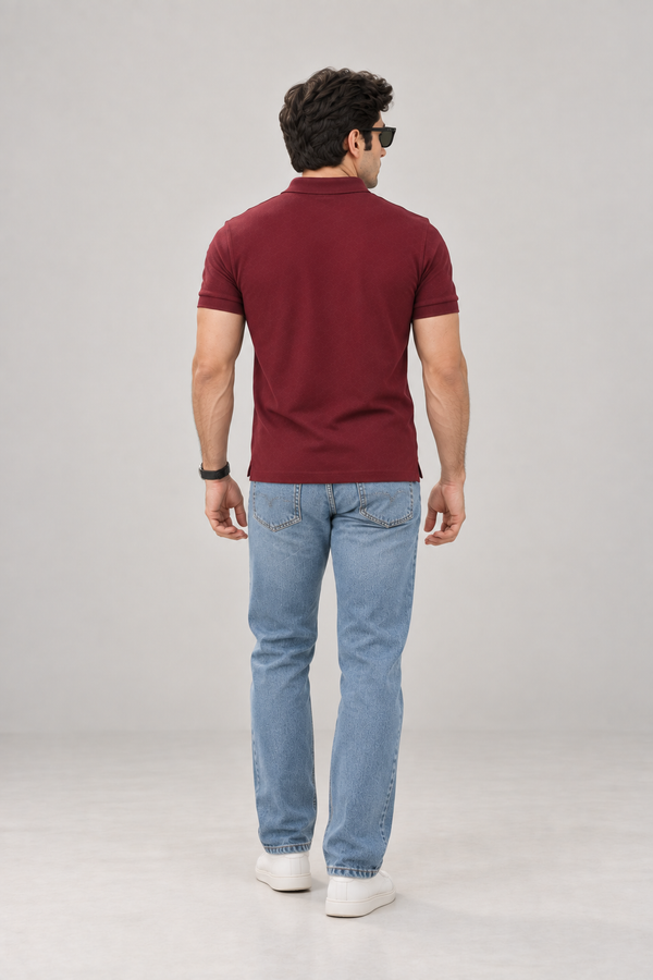 Men’s Wine Cotton Matty Lycra Polo T-Shirt
