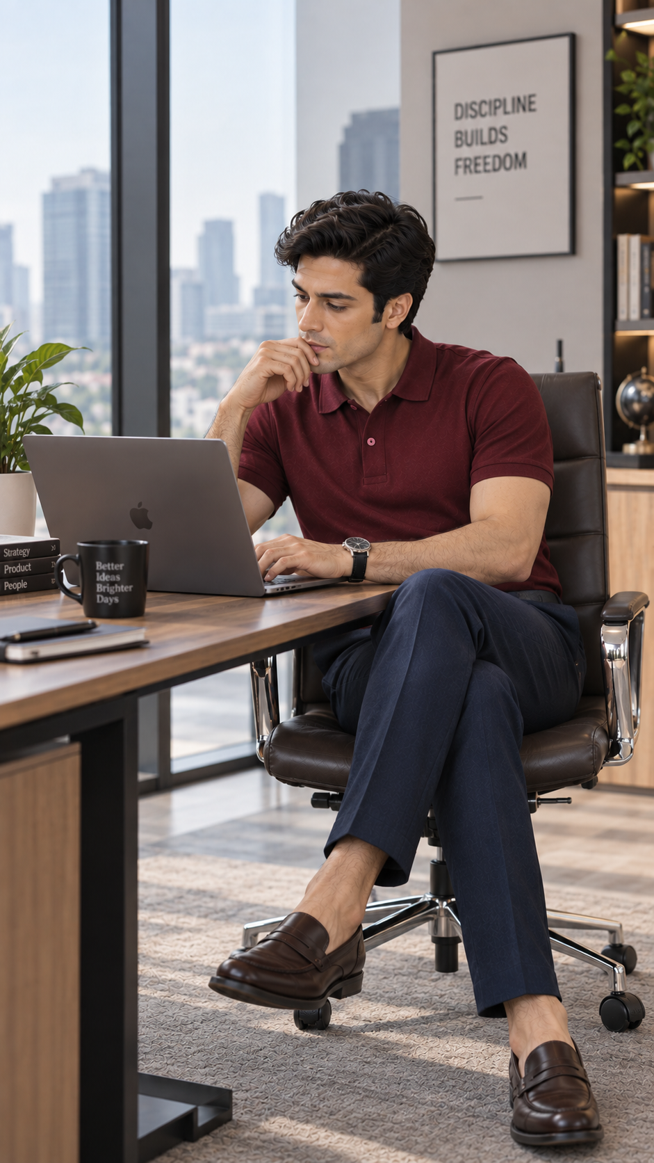 Men’s Wine Cotton Matty Lycra Polo T-Shirt