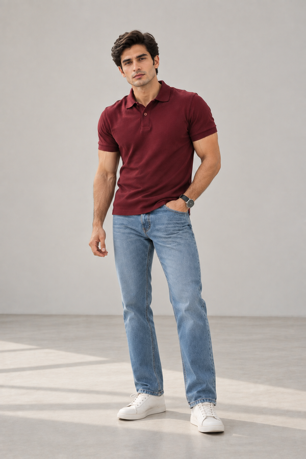 Men’s Wine Cotton Matty Lycra Polo T-Shirt