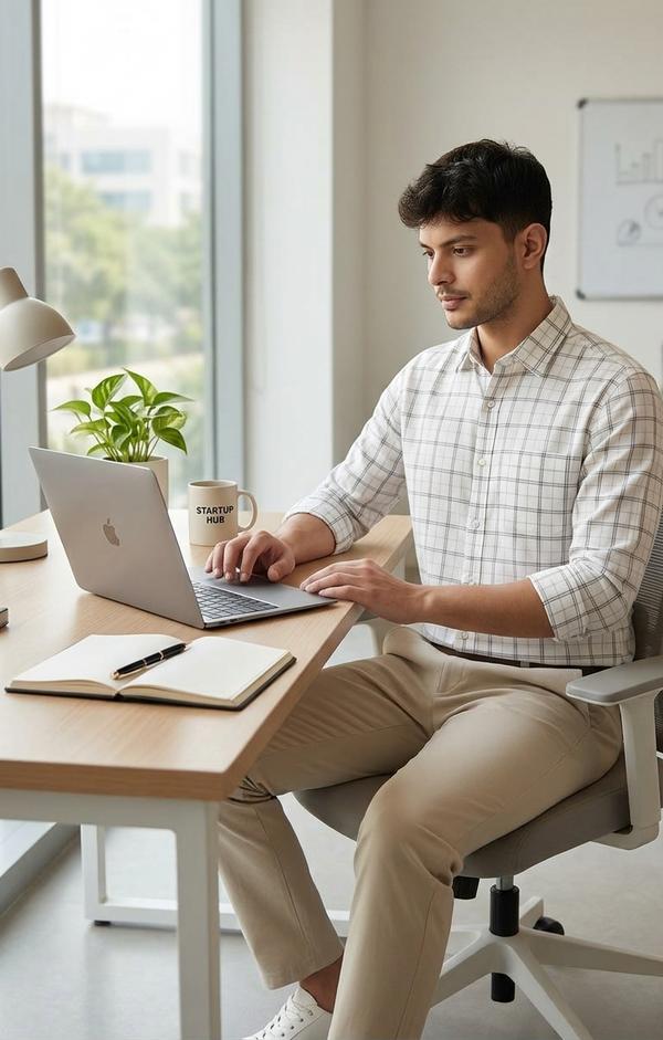 Classic Ivory & Grey Checked Smart Casual Shirt
