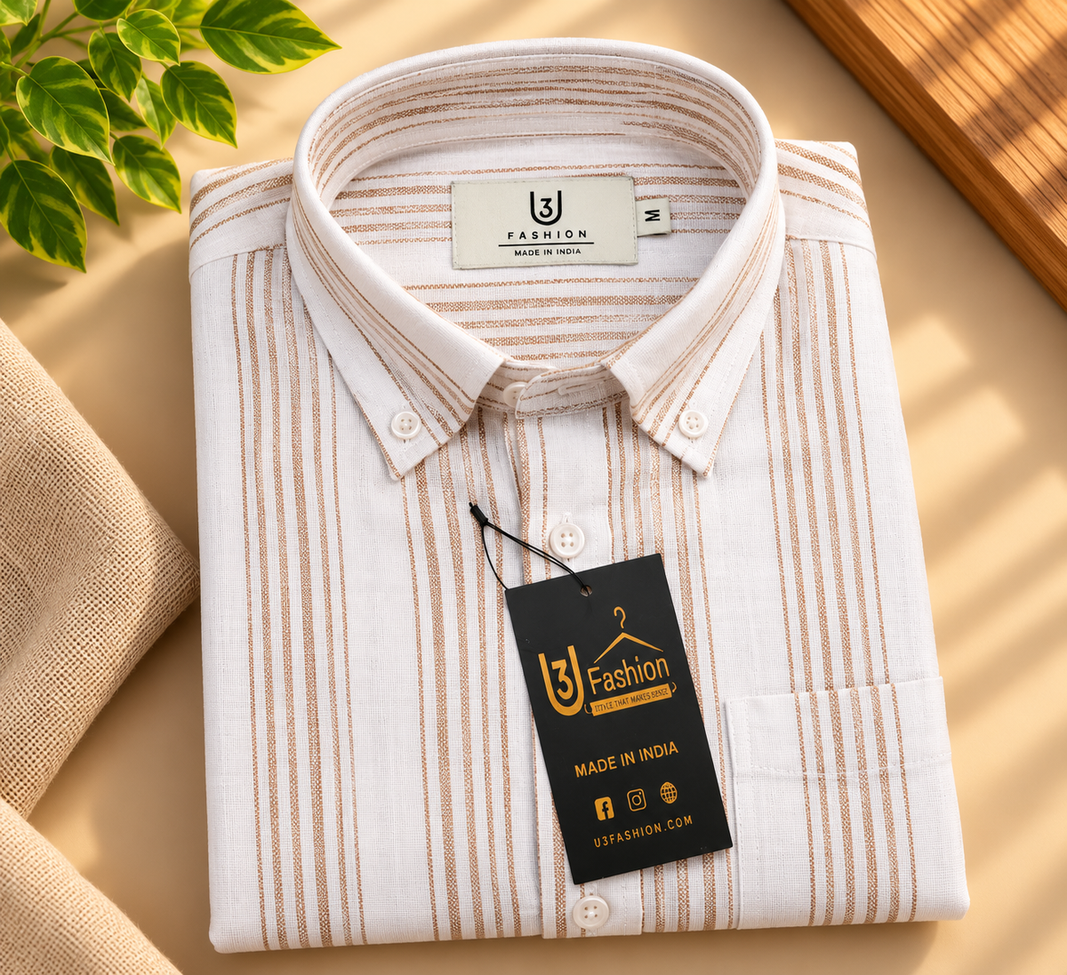 White & Brown Striped Pure Cotton Shirt for Men – U3 Fashion