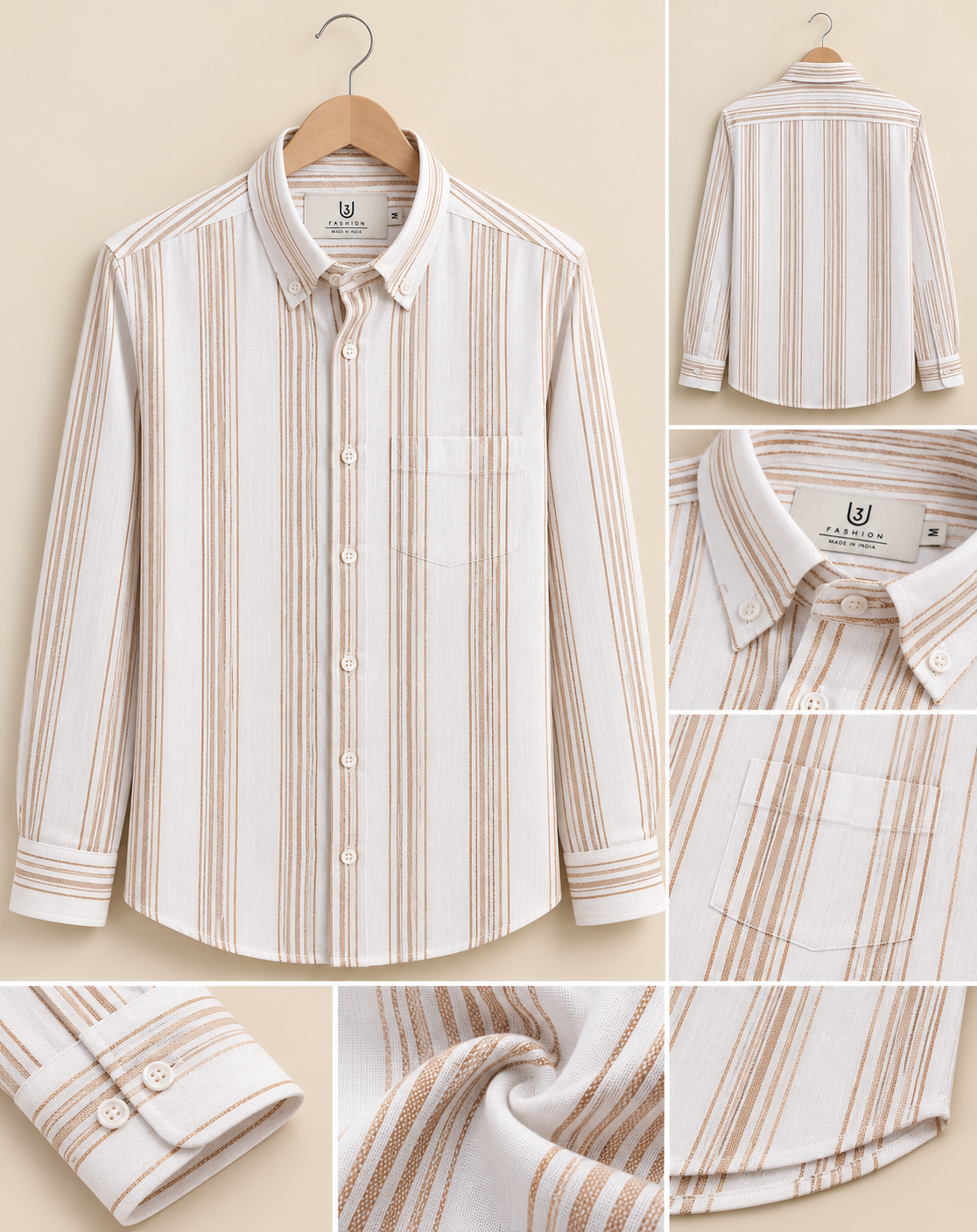 White & Brown Striped Pure Cotton Shirt for Men – U3 Fashion